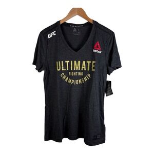REEBOK UFC T-Shirt Unisex Sz L‎ Dark Gray Fight Night Ultimate V-Neck Jersey NWT